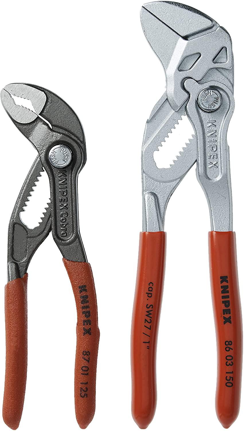 KNIPEX Tools 00 20 06 US2, Pliers Wrench 3-Piece Set &amp; Tools 00 20 72 V01 Mini Pliers in Belt Pouch, Red, 2-Piece
