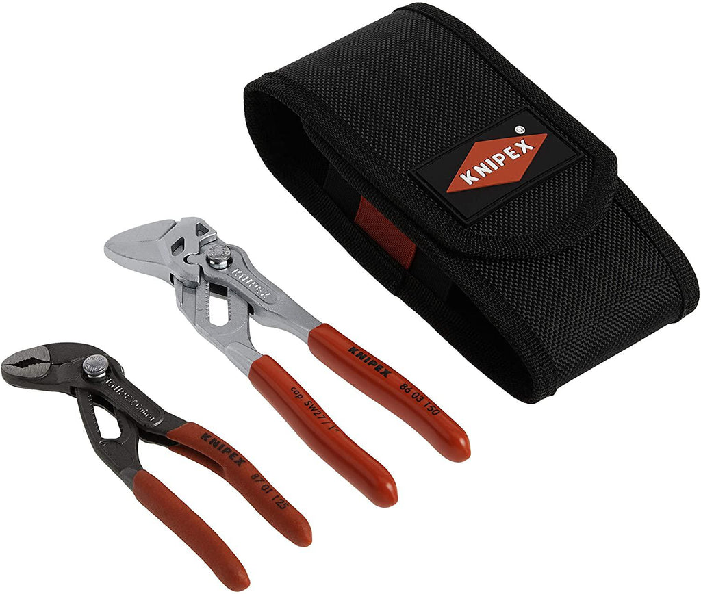 KNIPEX Tools 00 20 06 US2, Pliers Wrench 3-Piece Set &amp; Tools 00 20 72 V01 Mini Pliers in Belt Pouch, Red, 2-Piece