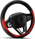 HOTOR Car Steering Wheel Cover - Universal Car Accessory for Diverse Cars, Durable Leather Steering Wheel Cover with Anti-Slip Lining, for Steering Wheel with a Diameter of 15.5", Red