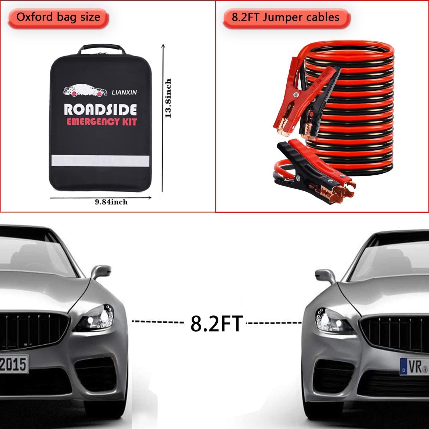LIANXIN Roadside Emergency Car Kit- Emergency Roadside Kit for Car,Roadside Kit with Jumper Cables,Tow Strap,Car Tool Kit,Deer Whistles for Car,Emergency Truck Kit
