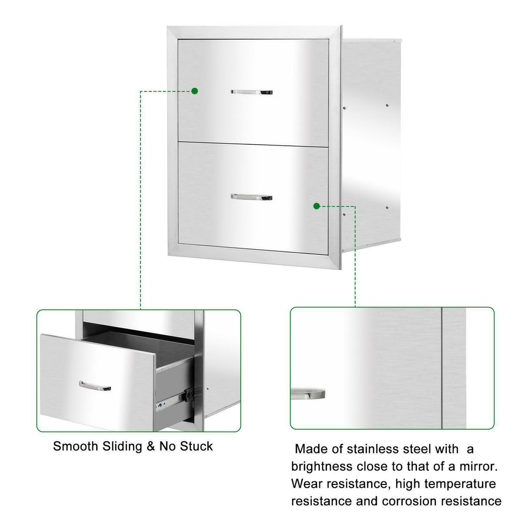 Steel BBQ Double Triple Drawers Outdoor Kitchen Door Silver