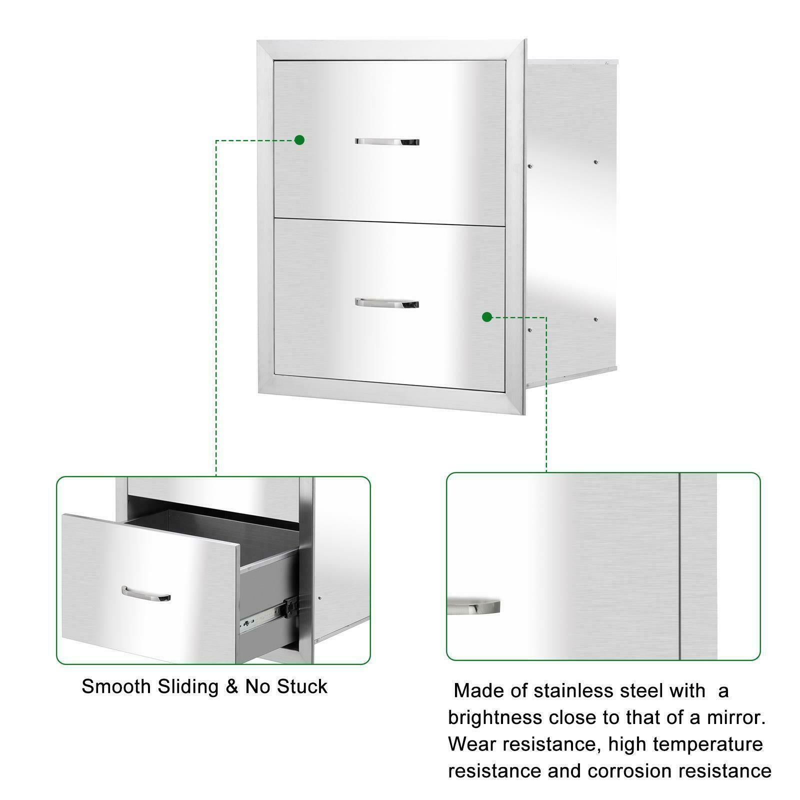 Steel BBQ Double Triple Drawers Outdoor Kitchen Door Silver