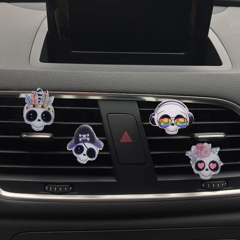 ZOSTLAND Cute Car Air Vent Clip Decoration,Car Air Fresheners, Funny Car Vent Clip,Bling Car Air Vent，Personalized Automotive Interior Decoration Accessories,Car Decor Gift for women,men (4pcs Skull)