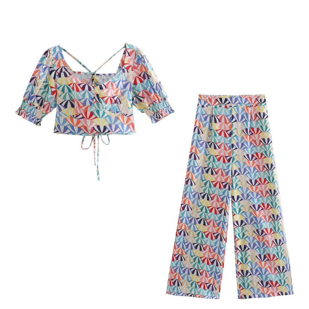 lace-up chiffon two piece set