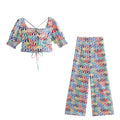 lace-up chiffon two piece set