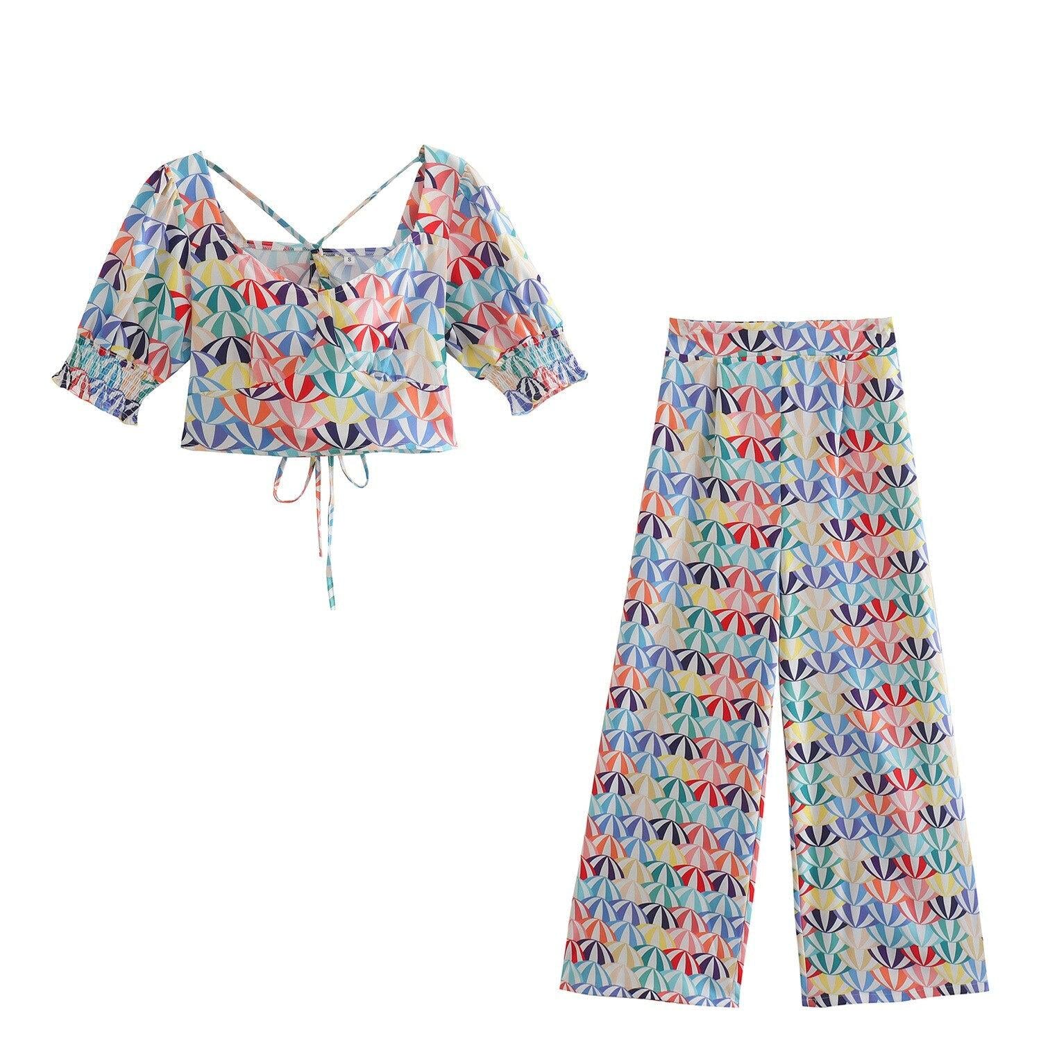 lace-up chiffon two piece set