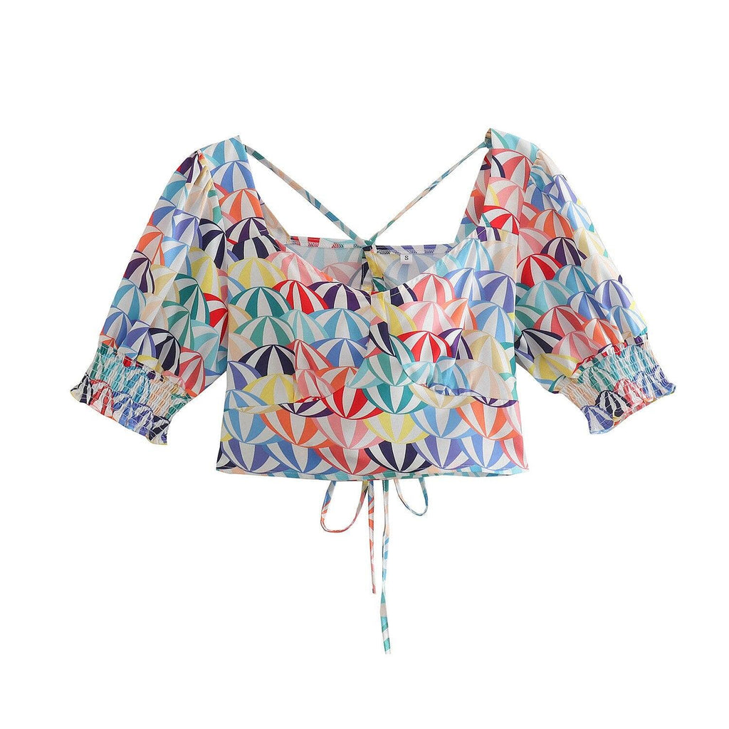 lace-up chiffon two piece set