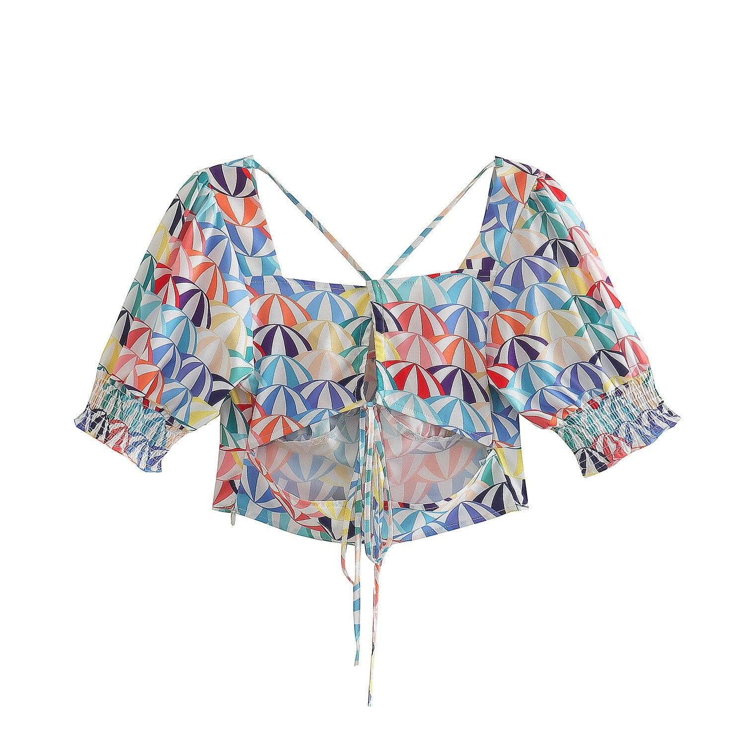 lace-up chiffon two piece set
