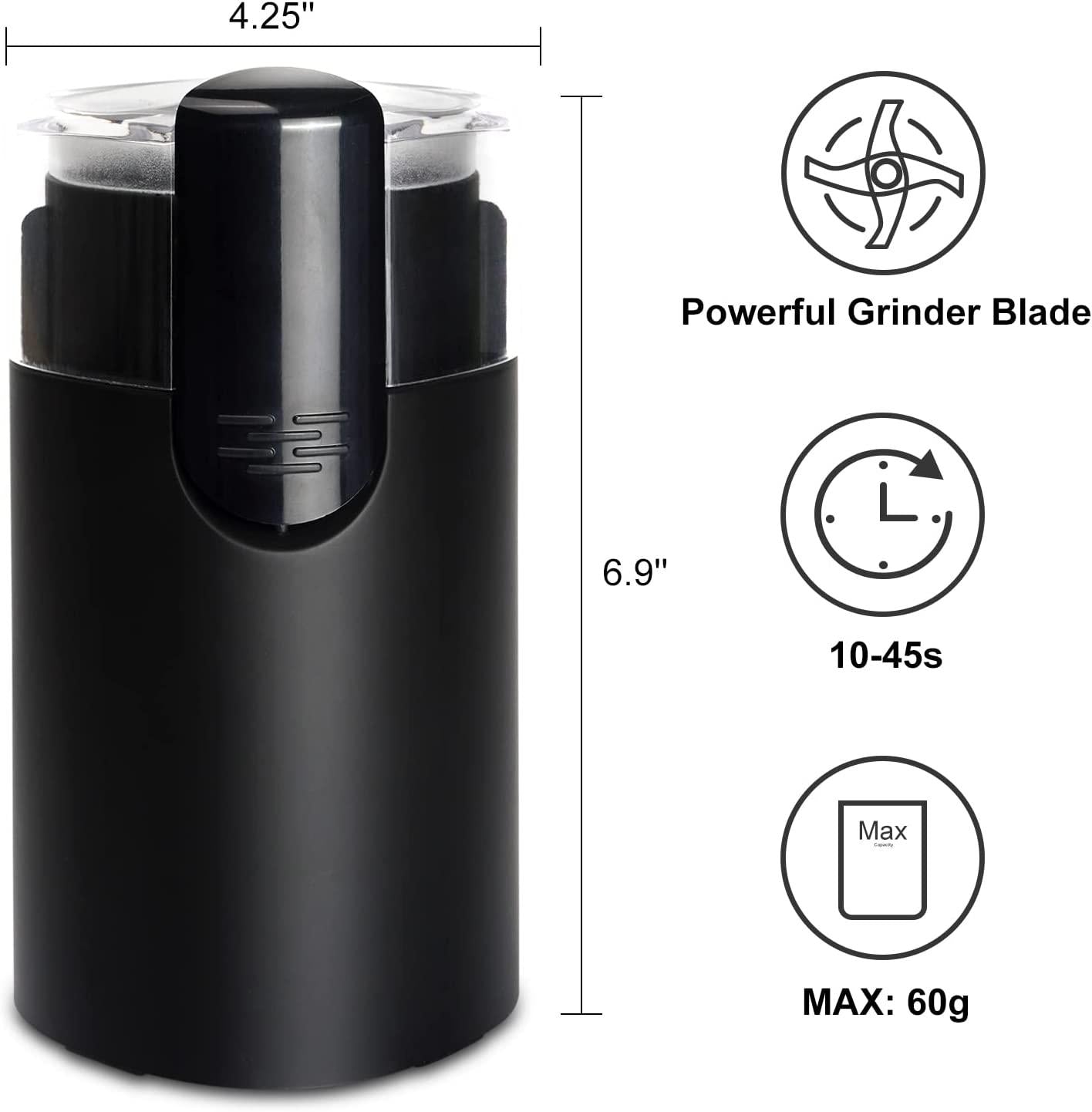 Classic Coffee Grinder Electric, One-Touch Button Spice Grinder, Easy Operation, Durable Stainless Steel Blades Perfect for Espresso, Herbs, Spices, Nuts