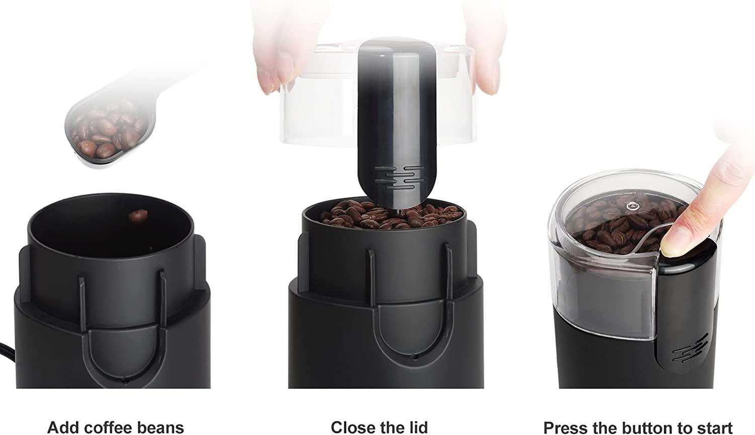 Classic Coffee Grinder Electric, One-Touch Button Spice Grinder, Easy Operation, Durable Stainless Steel Blades Perfect for Espresso, Herbs, Spices, Nuts