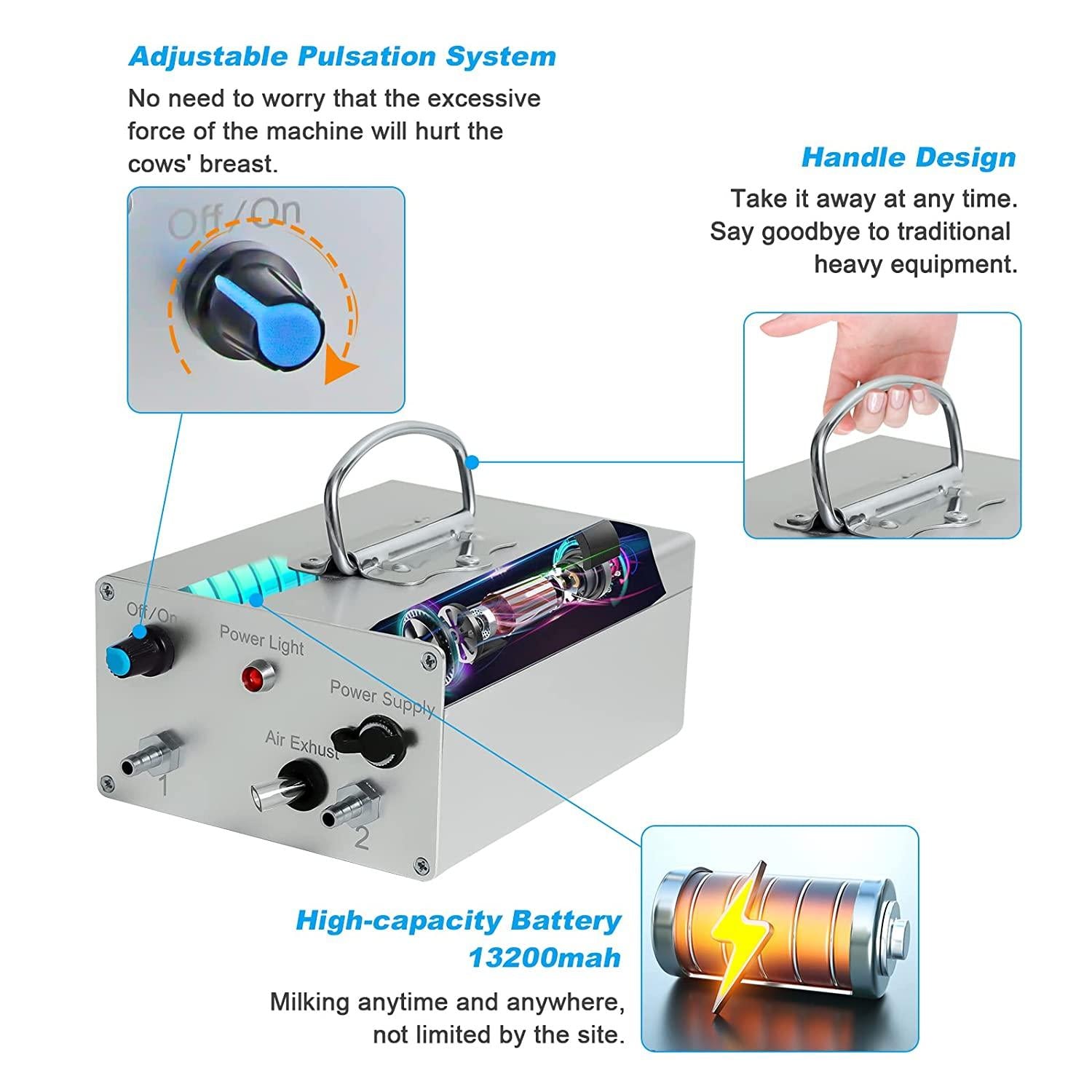 Electric MilMachine for Cow 3L Portable Pulsation Adjustable Vacuum Pressure Pump Milker with Livestock MilMachine