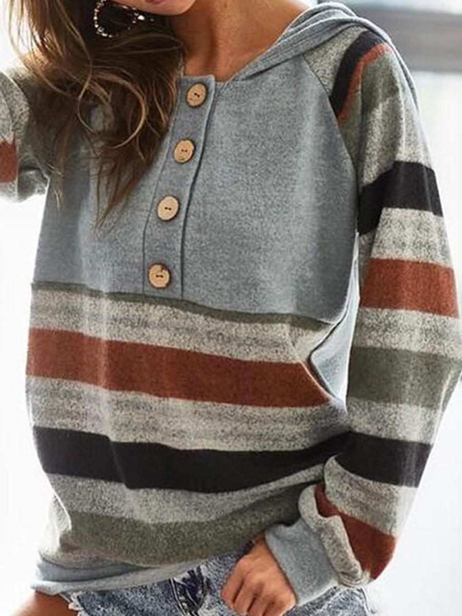 Contrast Stripe Stitching Loose Casual Hoodie