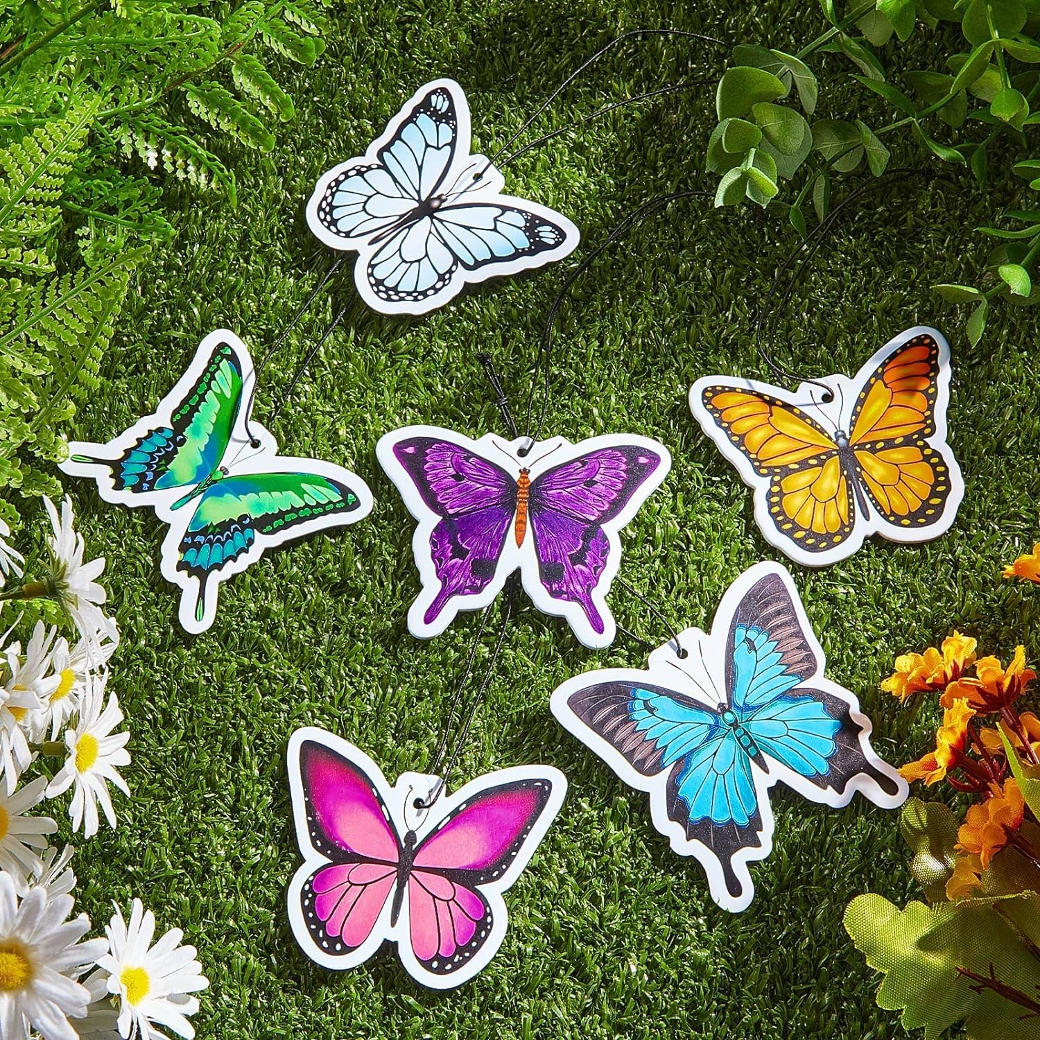 12 Pack Summer Flower Hanging Car Air Fresheners for Girls Women Cute Car Mirror Freshener (Butterfly)