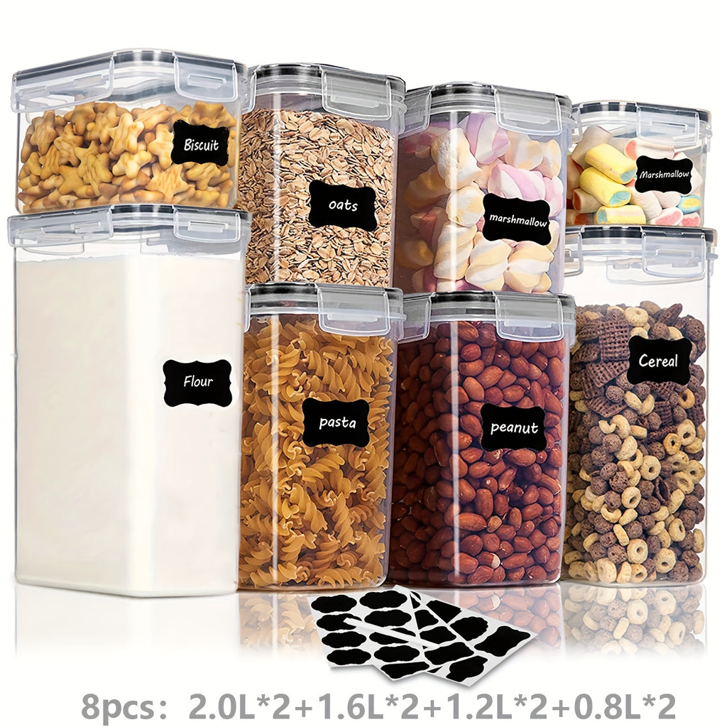 4/8/10pcs Airtight Food StoraContainers Set With Lids,BPA Plastic Kitchen And Pantry Organization Canisters For Cereal Flour,Sugar,with Labels