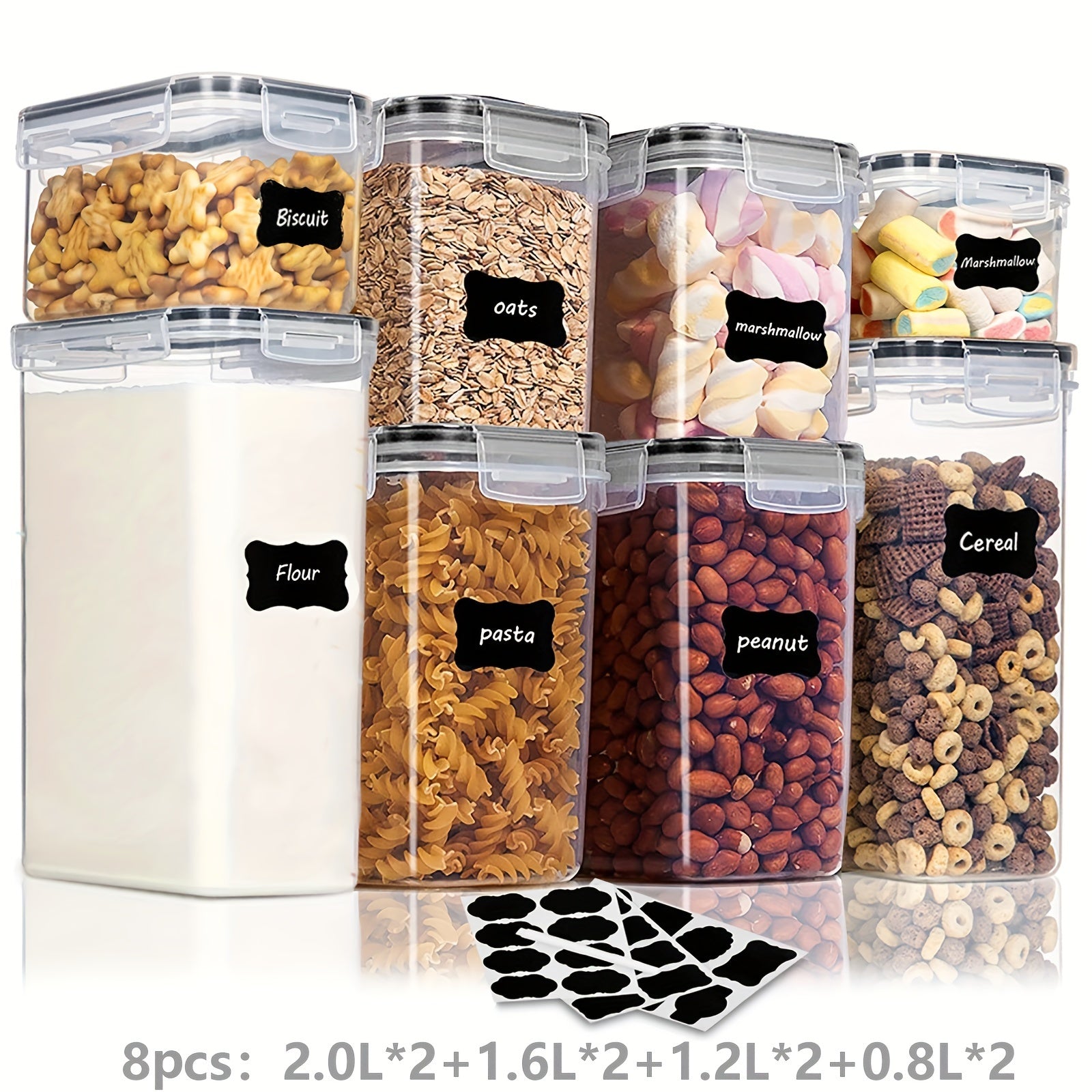 4/8/10pcs Airtight Food StoraContainers Set With Lids,BPA Plastic Kitchen And Pantry Organization Canisters For Cereal Flour,Sugar,with Labels