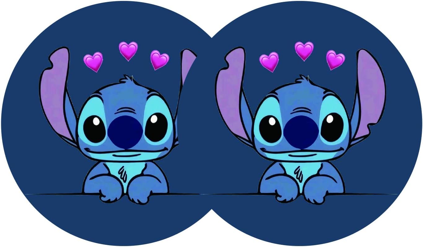 Anime Car Decor Cartoon Car Coasters for Lilo &amp; Stitch, 2PCS 2.75" Car Cup Holder Coasters for Stitch Baby Cute Funny Cartoon  Car Interior Coasters by FLYEEGO