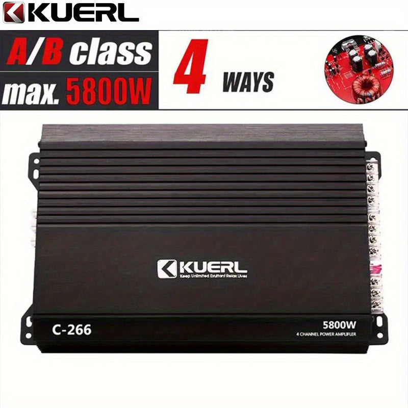 KUERL 4 Channel AB Class 12V Car Amplifier , 5800W Power Stereo Amplifier, Car Audio Amplifier To Drive Subwoofers And Speakers