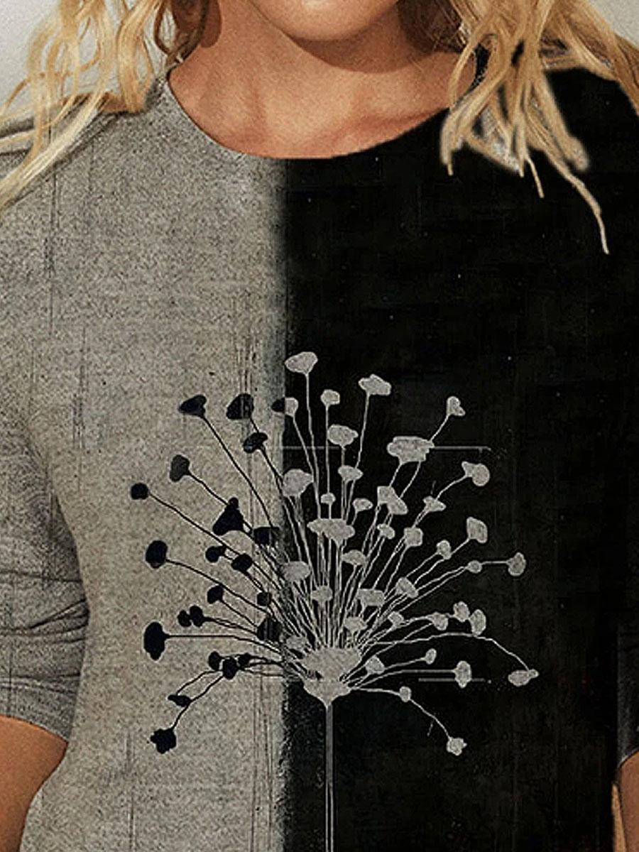 Floral Dandelions Print O-neck Casual T-Shirt