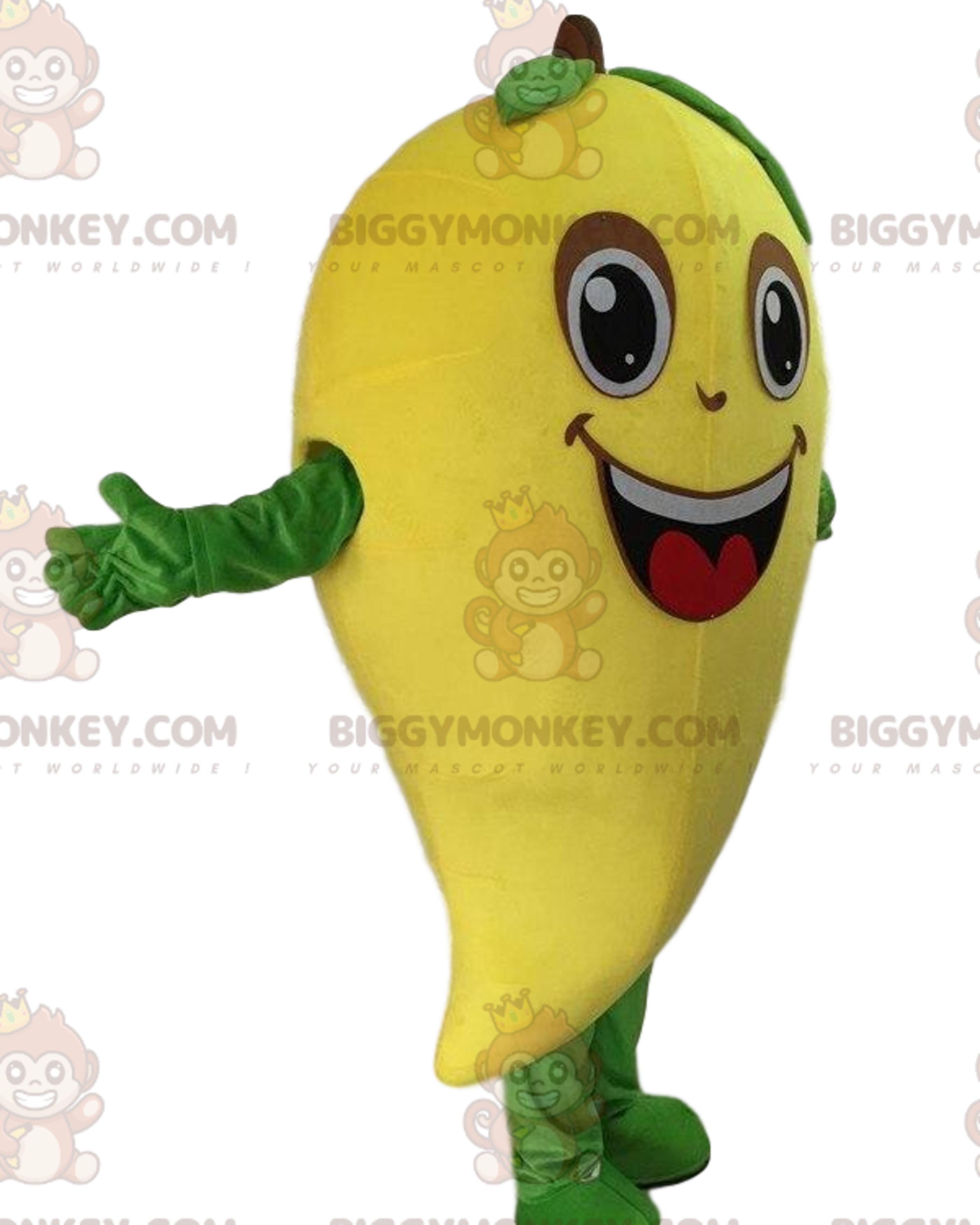 Giant Mango BIGGYMONKEYMascot Costume, Yellow Exotic Fruit Costume