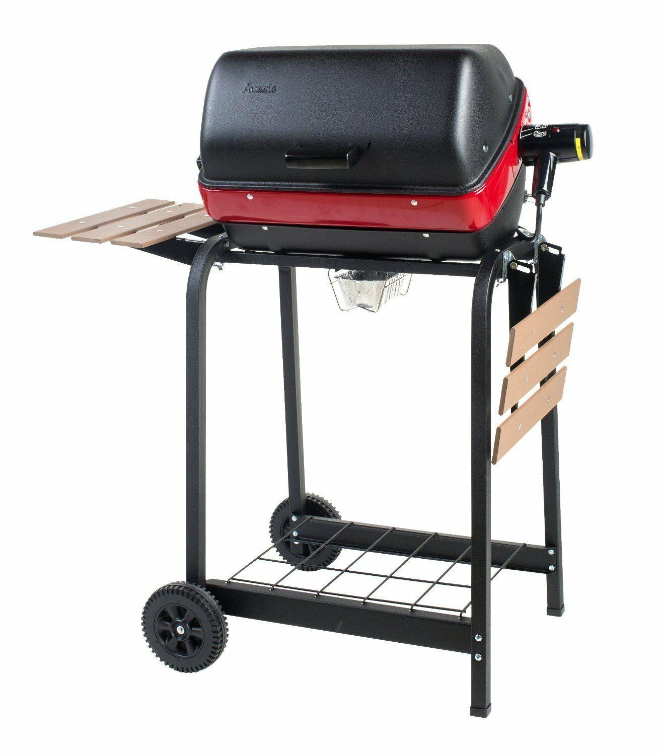 Electric Grill BBQ Outdoor Rotisserie Black Red Cart Barbecue Side Tables
