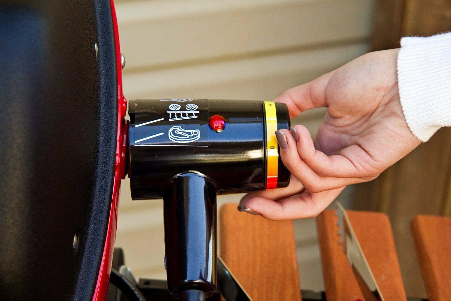 Electric Grill BBQ Outdoor Rotisserie Black Red Cart Barbecue Side Tables