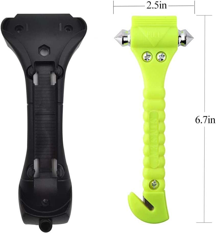 SINSEN Car Safety Hammer, Window Glass Hammer Breaker and Seatbelt Cutter, Emergency Automotive Escape Tool, 2-in-1 for Family Rescue, Glow in Dark, Set of 2 (S-02)