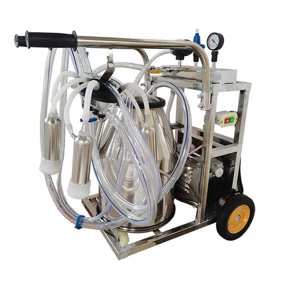 EQCOTWEA 25L Oil- Vacuum Pump Electric MilMachine, 304  Steel Single Bucket Cow Milker, MilMachine for Cow Goat with 3 Cleaning Brushes, 2 Handles, 2 Wheels MilEquipment