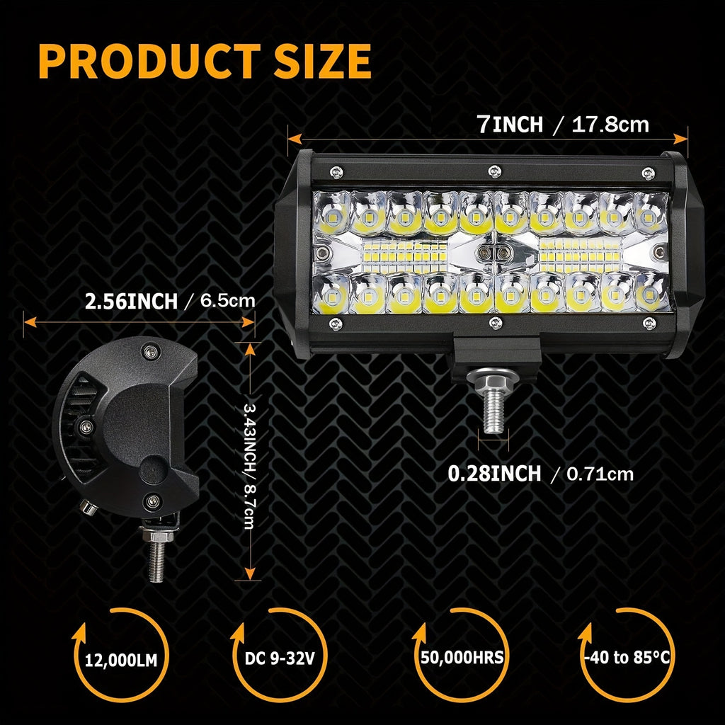 4 Pack Of 120W 12000lm LED Work Light Bar, Led Fog Light 7 Inch Off Road Light Waterproof Die-Casting Aluminum Alloy Shell For Jeep Boat UTV Truck ATV