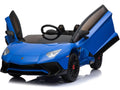 Lamborghini 12v Kids Battery Powered Ride On Car Remote Controlled 2 Seater Blue (2.4ghz RC)