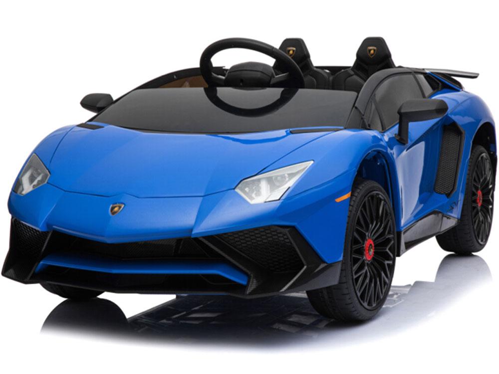 Lamborghini 12v Kids Battery Powered Ride On Car Remote Controlled 2 Seater Blue (2.4ghz RC)