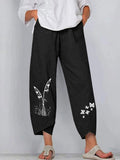 Printed Loose Casual Cotton And Linen Elastic Waist Pants