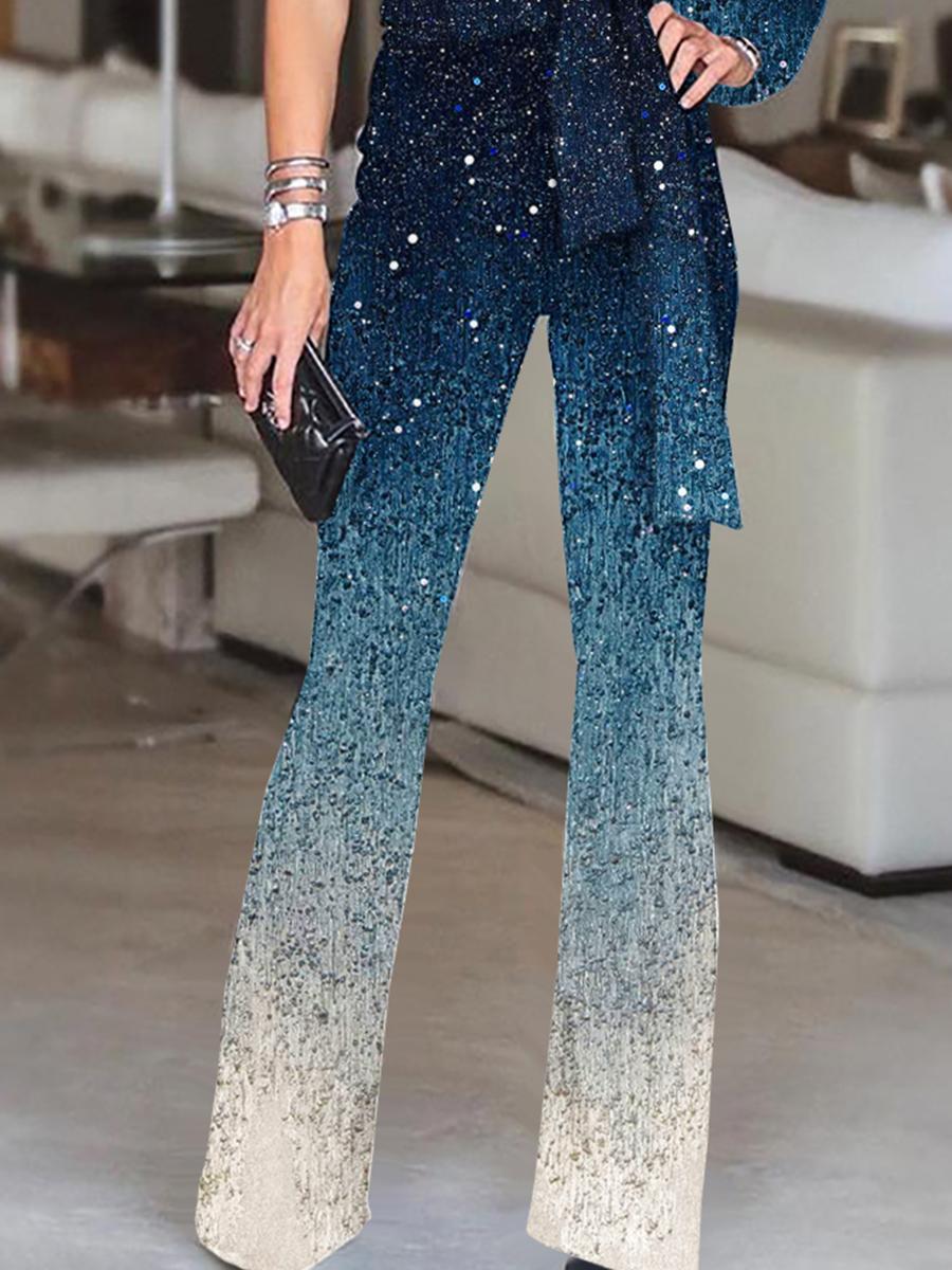 Fashion Blue One Shoulder Holiday Casual Jumpsuit Women