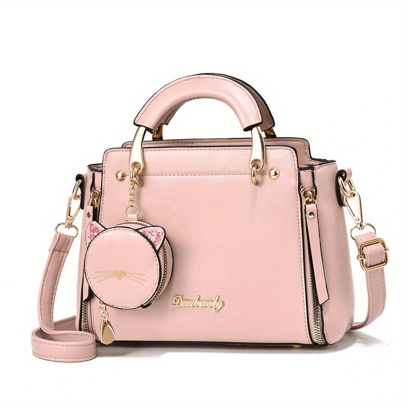Letter Decor Hand Satchel Bag, Stylish Shoulder Zipper Bag With Mini Coin Purse, Crossbody Bag For Work