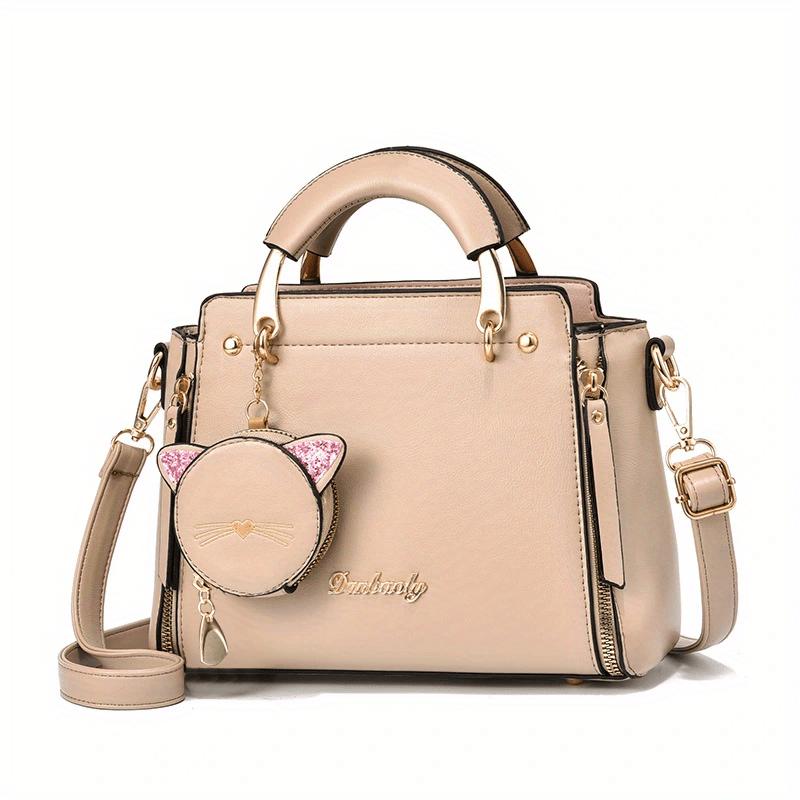 Letter Decor Hand Satchel Bag, Stylish Shoulder Zipper Bag With Mini Coin Purse, Crossbody Bag For Work