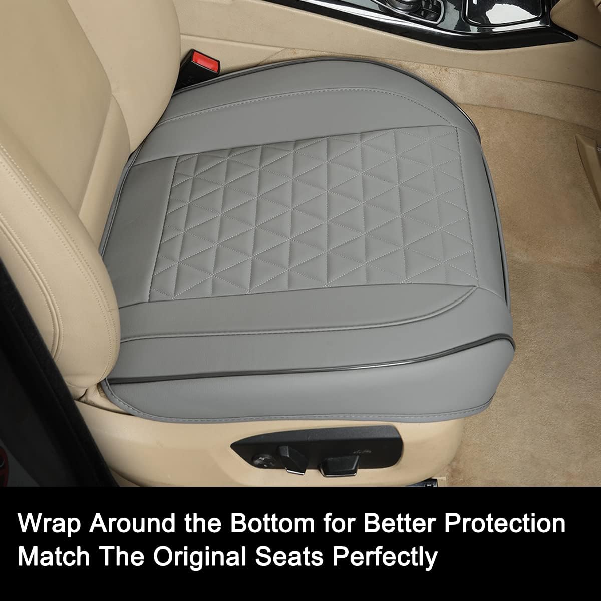 Black Panther Luxury Faux Leather Car Seat Cover Front Bottom Seat Cushion Cover, Anti-Slip and Wrap Around The Bottom, Fits 95% of Vehicles - 1 Piece,Grey