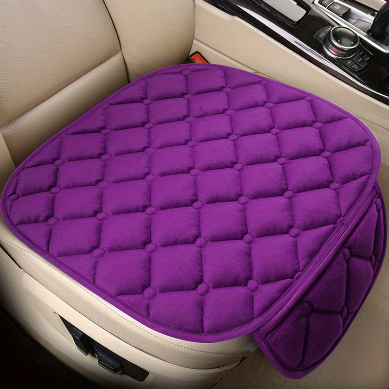 1pc/2pcs Car Seat Cover With Soft Velvet And Plaid Comfortable Memory Foam With Phone StoraBag Back Non-slip Silicone Particle Back Seat Cushion