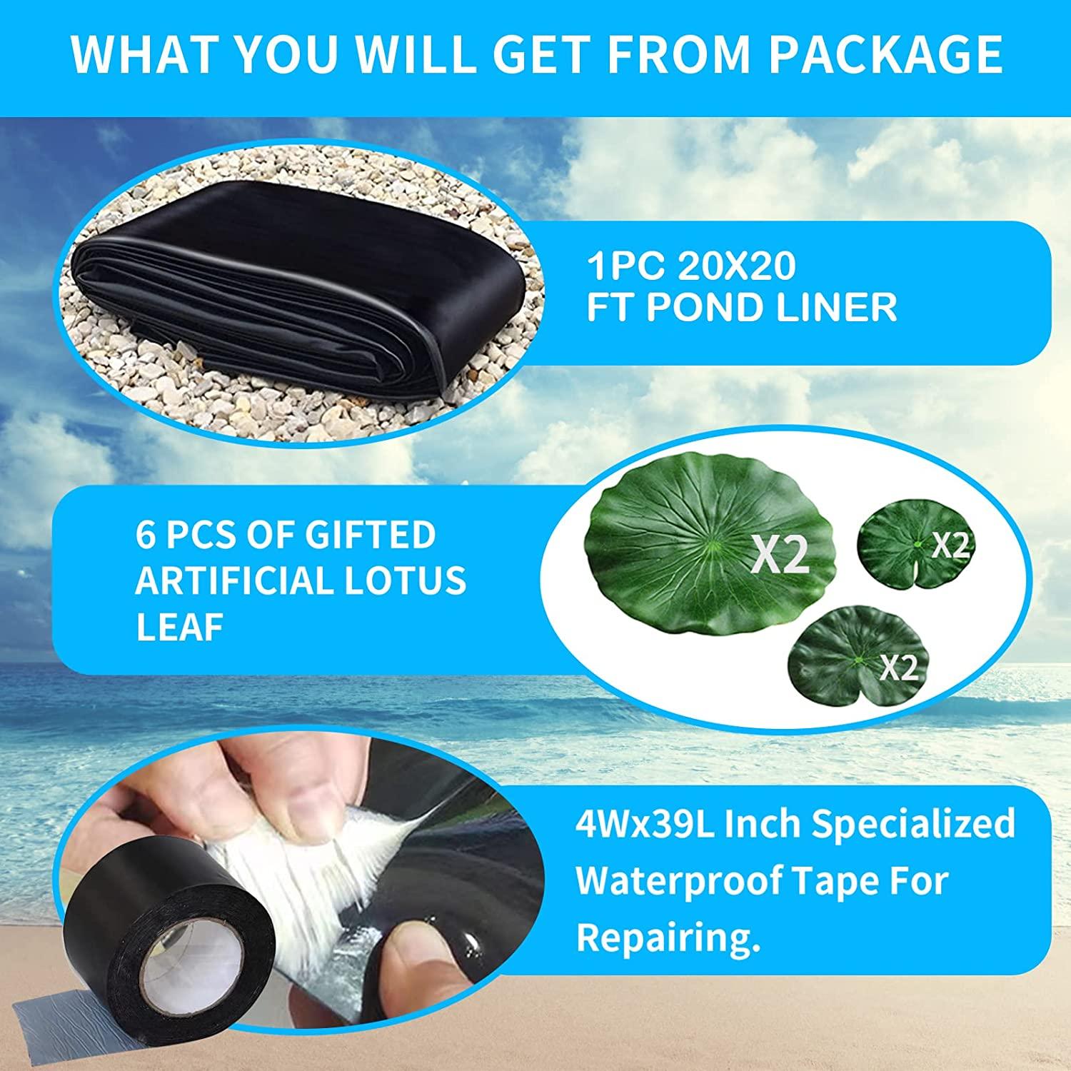 Coocure Pond Liner 20x20ft, LLDPE Garden Pond Liner, 20Mil Thickness Pond Liner for KOI or Fish, Duck and Waterscape.