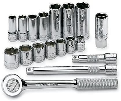 SK 94520 18 Piece 3/8-Inch Drive 6 Point 3/8-Inch to 3/4-Inch Standard and Deep Socket Set with 5/8-Inch Spark Plug Socket