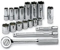 SK 94520 18 Piece 3/8-Inch Drive 6 Point 3/8-Inch to 3/4-Inch Standard and Deep Socket Set with 5/8-Inch Spark Plug Socket