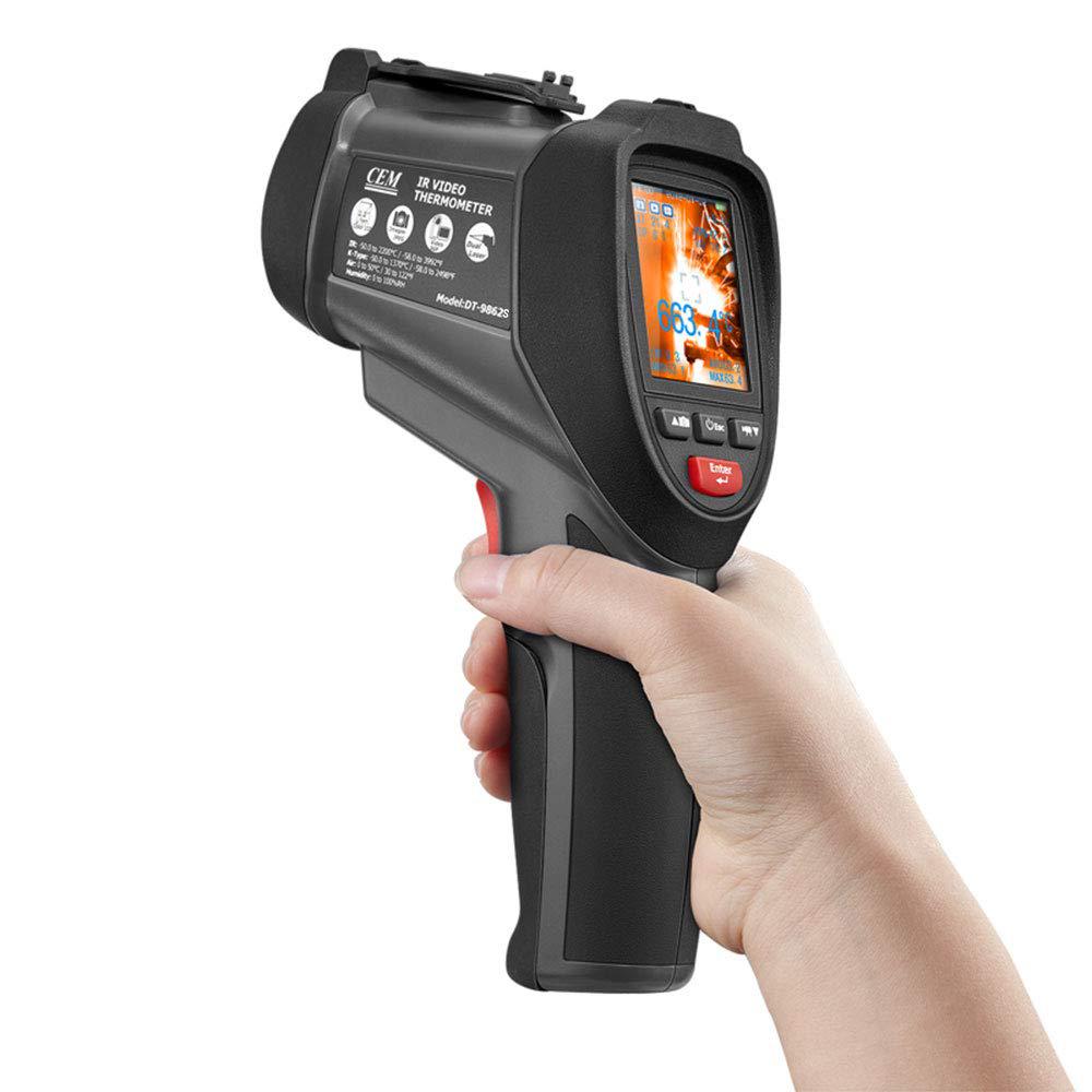 CEM DT-9862S Professional Infrared Video Thermometer with Dual Laser, 640x480 Campiexls, 50:1, 50ºC to 2200ºC(-58ºF to 3992ºF), Type K Probe, Adjustable Emmissivity