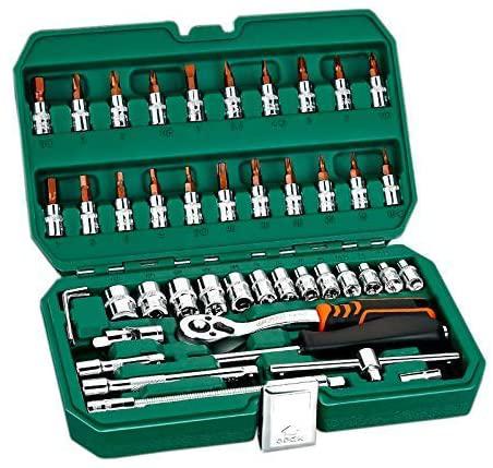 Sturdy 46Pcs Professional Spanner Socket Set 1/4inch Screwdriver Ratchet Wrench Set Kit Car Repair Tools Safety
