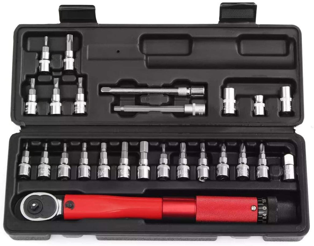 LFDHSF Screwdriver Set, Household Universal Hand Tools, 25Pcs Bicycle Bike Torque Wrench 1/4 Inch Torque Wrench Socket Set Kit 2-24Nm