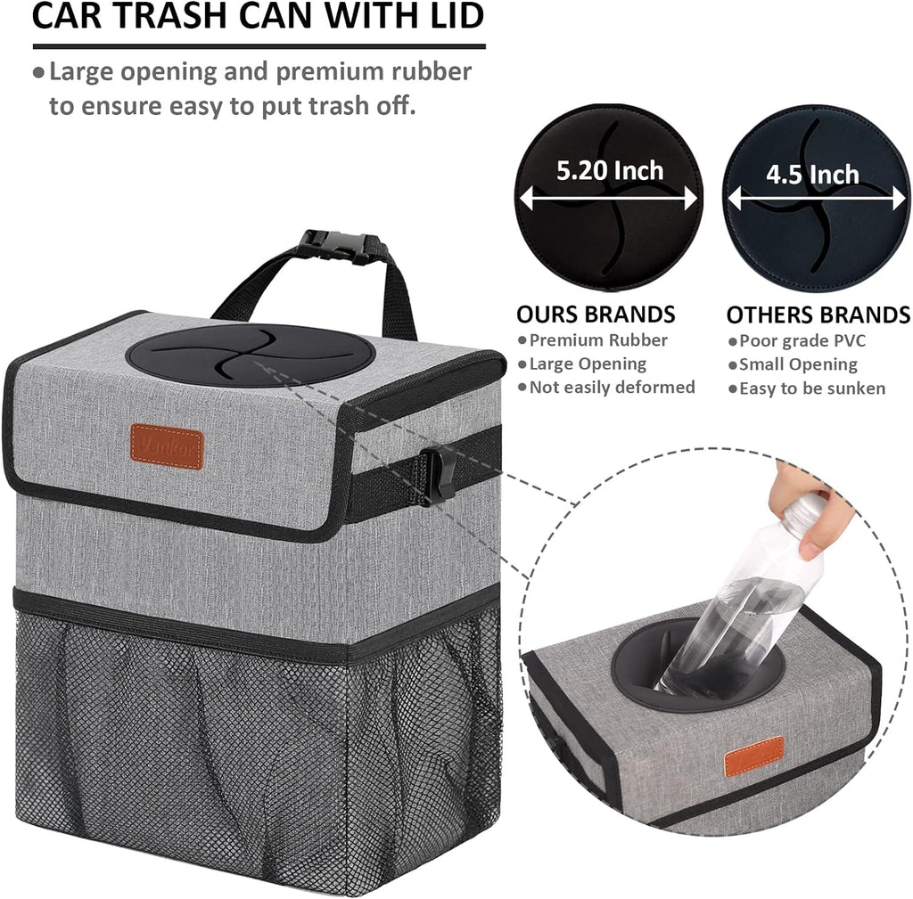Vankor Cute Leak Proof Trash Can, Trash Bag Bin, Hanging Waterproof Automotive Garbage Cans For Vehicles, Car, Grey