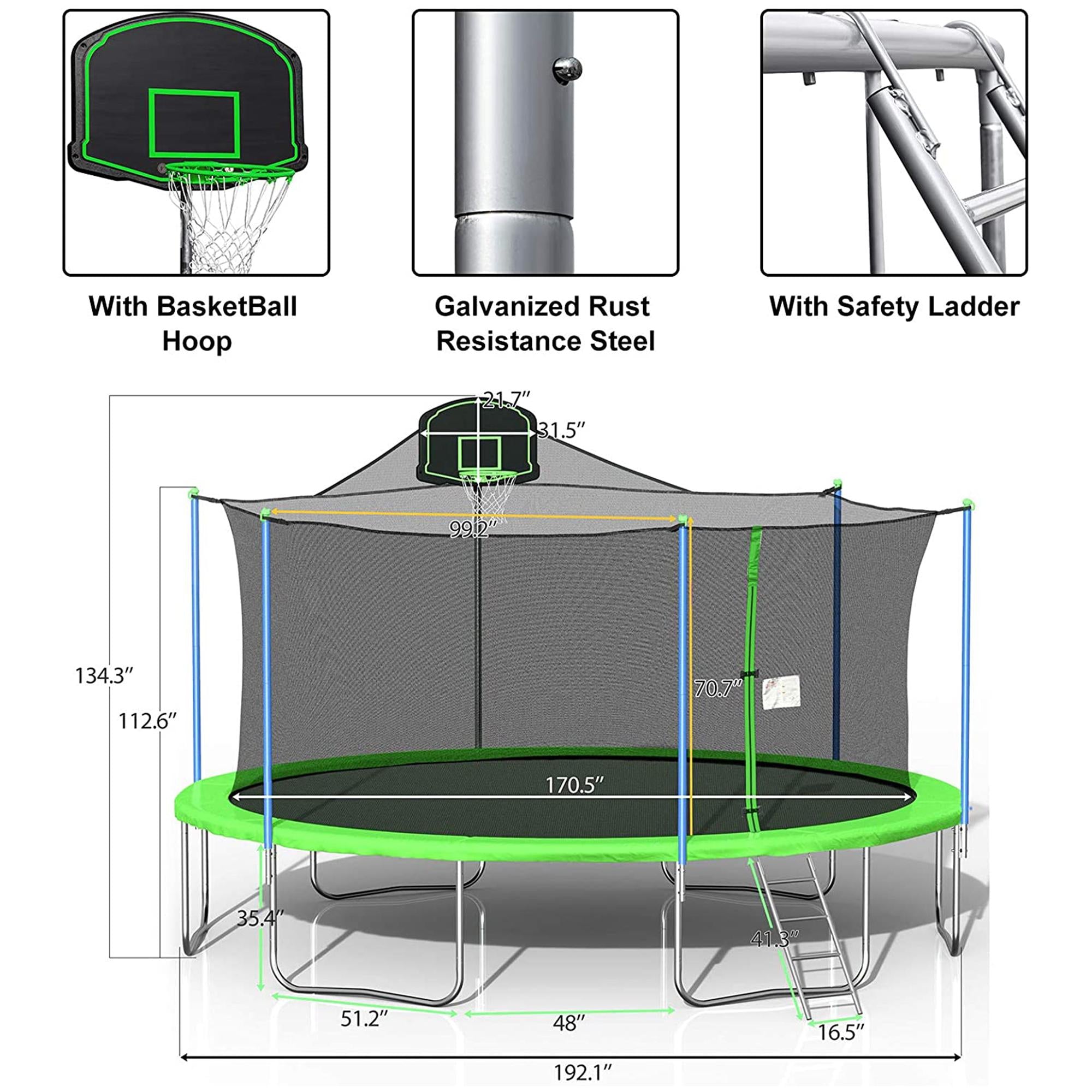 Favorland 16FT Trampoline with Safety Enclosure, Green