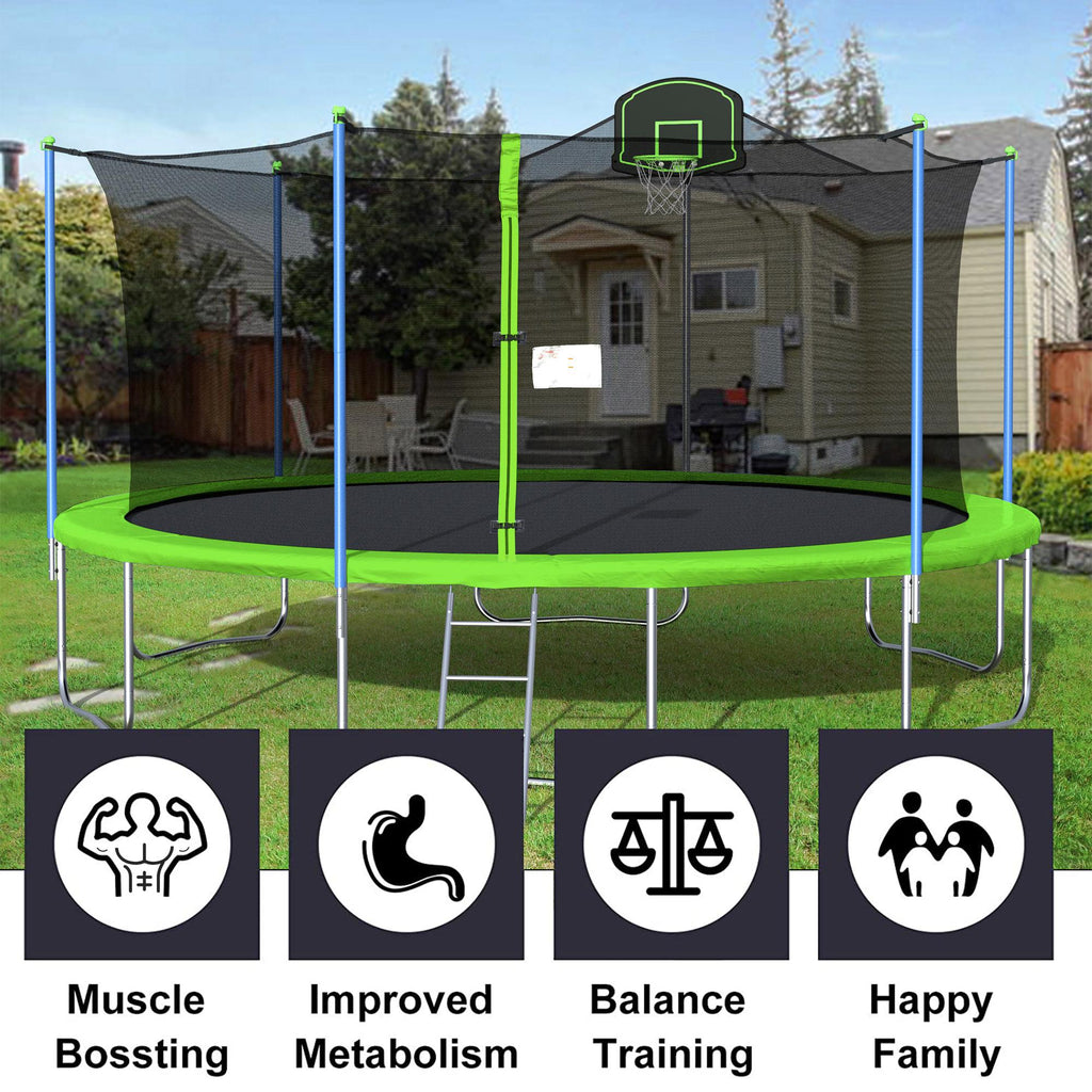 Favorland 16FT Trampoline with Safety Enclosure, Green