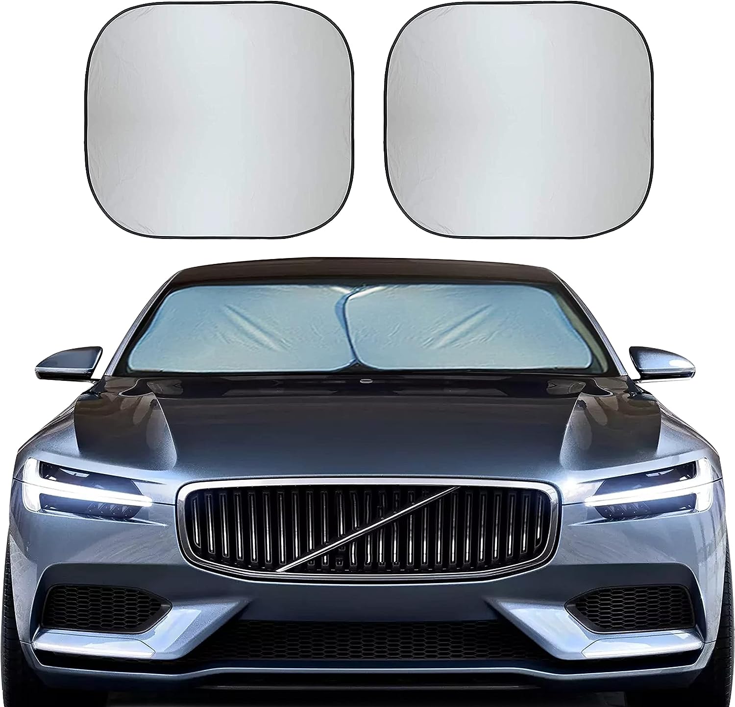 EcoNour 2-Piece Car Windshield Sun Shade, Sun Blocker for Car Windshield Reflects Heat and UV Rays, Foldable Automotive Interior Accessories for Sun Protection, Medium (28 in x 31 in)