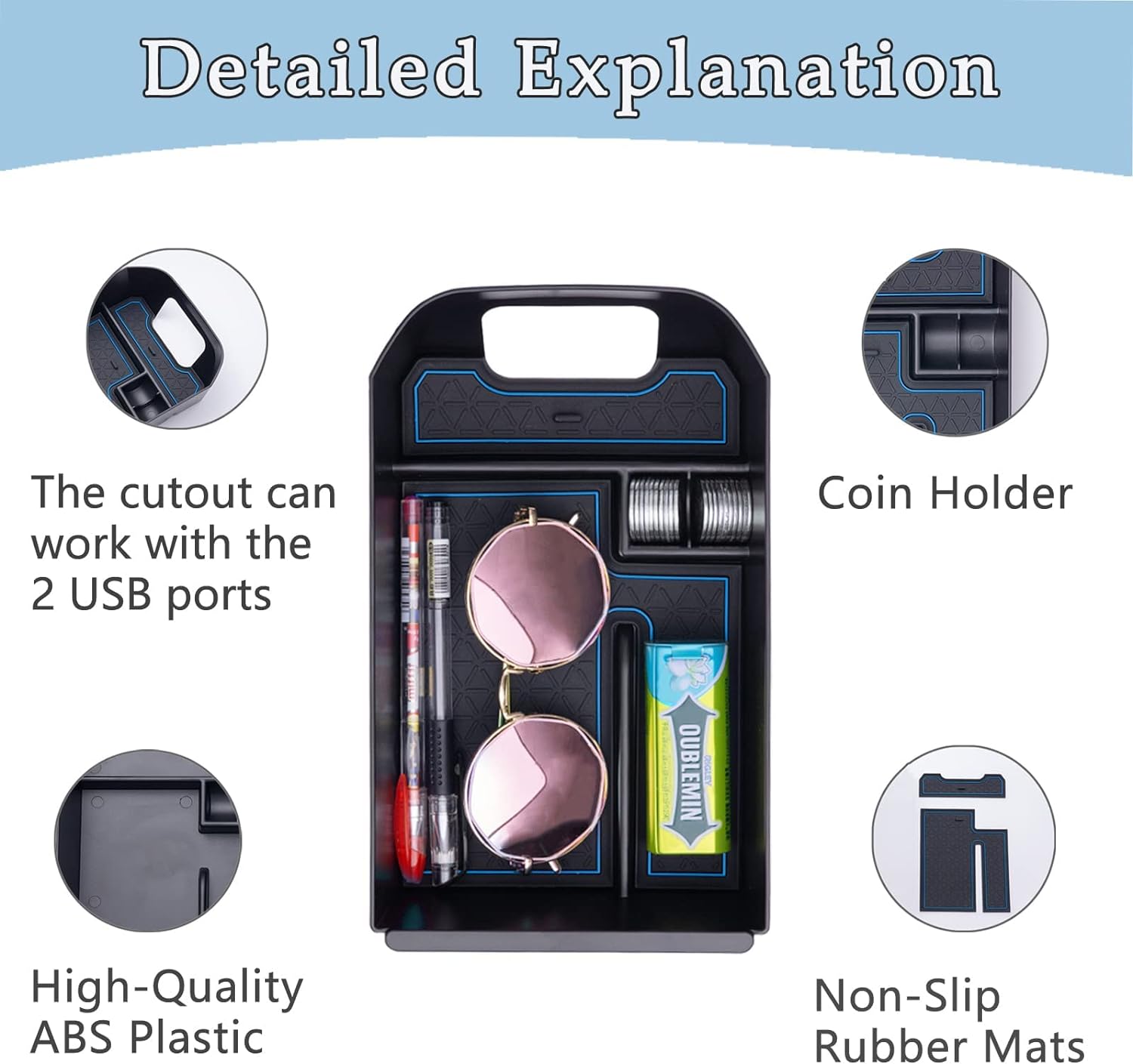 JDMCAR Center Console Tray Organizer Compatible with Toyota RAV4 Accessories 2023 2023 2023 2023 2019, and 2021-2023 RAV4 Prime Armrest Insert Container ABS Material Secondary Storage Box-Blue