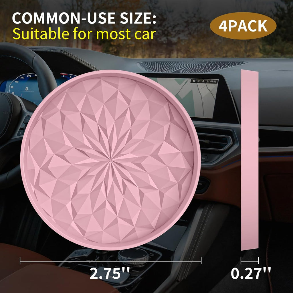 Car Cup Coaster [4 Pack] ME.FAN Silicone Car Coasters/Cup Mats - 2.75In Universal Non-Slip Recessed Car Interior Accessories - Car Cup Holder Insert Coasters Dusty Rose