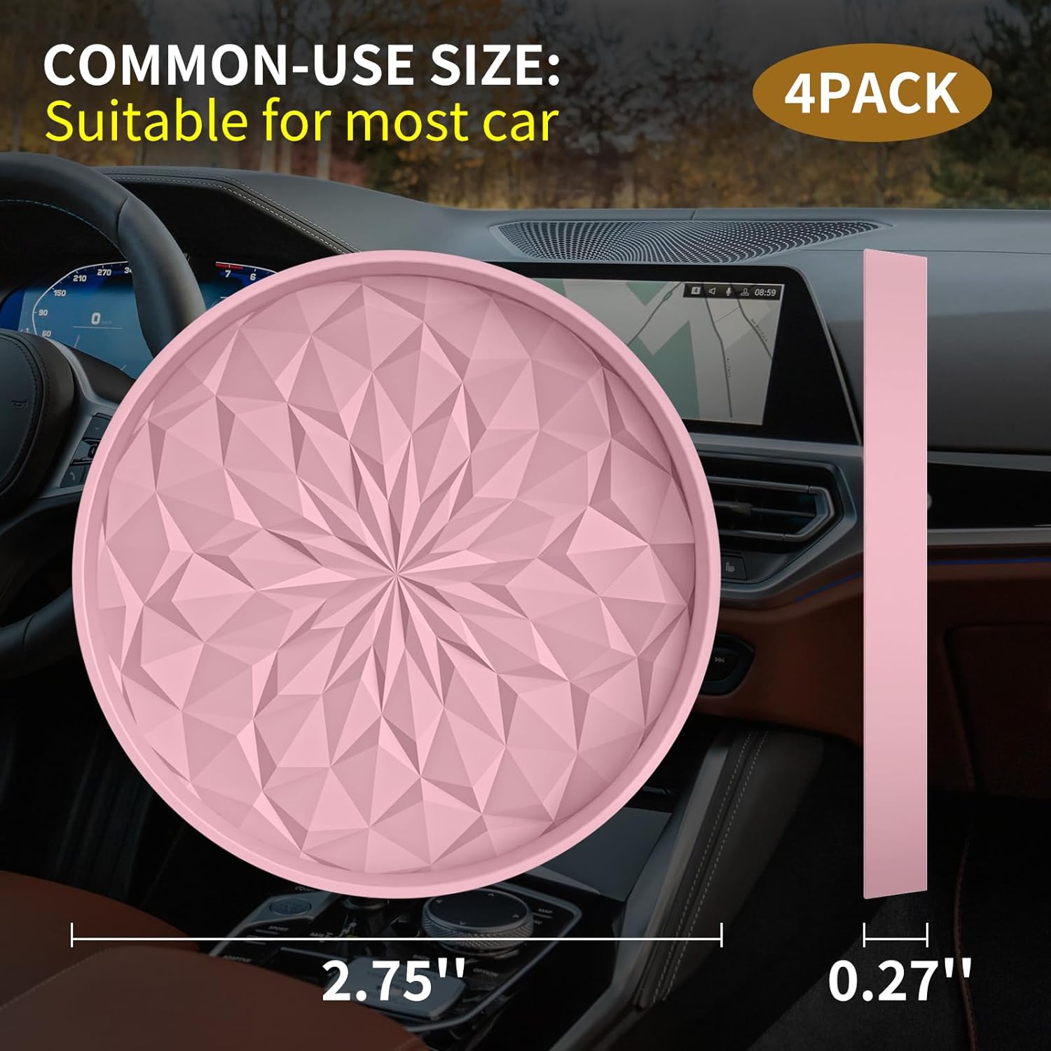 Car Cup Coaster [4 Pack] ME.FAN Silicone Car Coasters/Cup Mats - 2.75In Universal Non-Slip Recessed Car Interior Accessories - Car Cup Holder Insert Coasters Dusty Rose