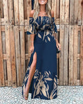 off shoulder smoking high slit dress